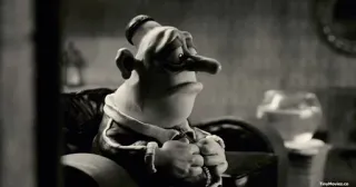 ☹️ Mary and Max animazione in plastilina, personaggio, triste, solo, bianco e nero, film, cinema telegram sticker