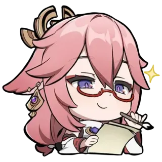 🤓 Yae Miko Genshin Impact Anime, Genshin Impact, Yae Miko, Sticker, Chibi, Écriture, Kawaii whatsapp sticker