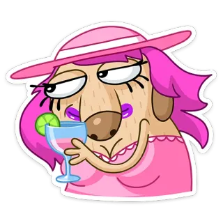 😉 chien, rose, boisson, chapeau, dessin animé, drôle, cocktail whatsapp sticker
