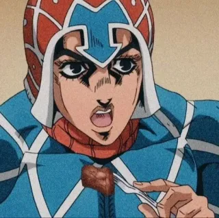 😐 Guido Mista JoJo's Bizarre Adventure anime, jojo, mista, personage, eten, voedsel, italiaans telegram sticker