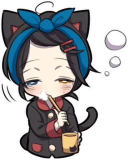 🚿 애니메이션, 카와이, 고양이 소녀, 칫솔, 졸린, 치비 telegram sticker