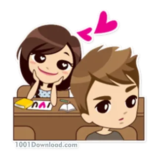 😍 cartoon, couple, love, romance, desk, school, hearts telegram sticker