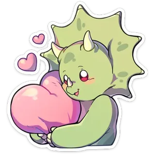 🥰 공룡, 트리케라톱스, 만화, 하트, 사랑, 귀여운 telegram sticker
