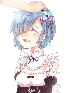 😇 Rem anime, maid, head pat, cute, kawaii, anime girl, rem whatsapp sticker