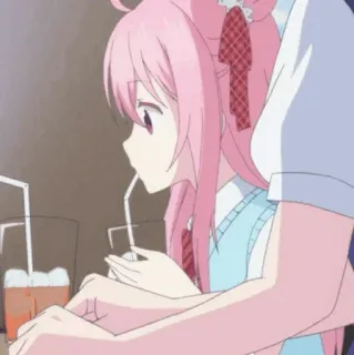 🍭 アニメ, 女の子, 可愛い, ピンク, 飲み物, 友達 telegram sticker