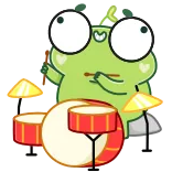 😵‍💫 dibujos animados, rana, baterista, música, batería, kawaii telegram sticker