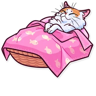 😴 cat, basket, pink, fish, pet, animal, sleeping telegram sticker