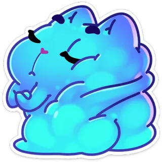 😕 gato, mancha, lindo, kawaii, dibujos animados, azul, nube, feliz telegram sticker