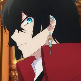 🌌 anime, character, blue eyes, earrings, red coat, black hair telegram sticker