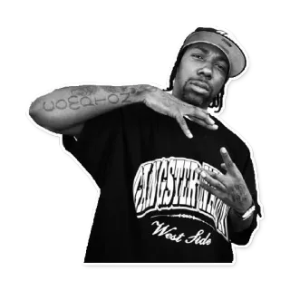 ☠ Gangsterism raper, mężczyzna, czarno-biały, zachodnia strona, gangster telegram sticker