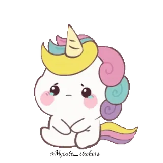 🌈 unicórnio, fofo, triste, desenho animado, emoji, kawaii, pastel telegram sticker