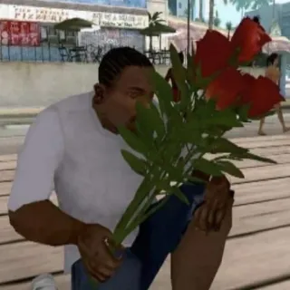 🌹 CJ Grand Theft Auto: San Andreas GTA, San Andreas, CJ, Rosen, Videospiel, Charakter, Blumenstrauß telegram sticker
