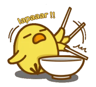 😩 lapaaar !! đói, hoạt hình, ăn, gà con, thức ăn, đũa, bát telegram sticker
