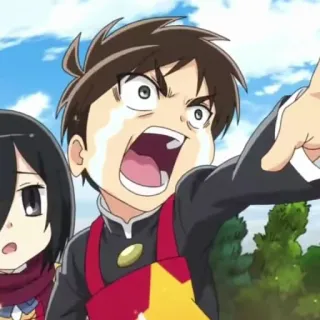 🕶 Eren Yeager Attack on Titan anime, huilen, jongen, schooluniform, boos, attack on titan telegram sticker
