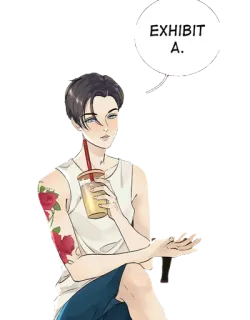 💁‍♀ EXHIBIT A. sztuka, osoba, mężczyzna, picie, casual, tatuaż, wystawa telegram sticker