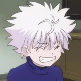💞 Killua Zoldyck Hunter x Hunter anime, ragazzo, sorridente, capelli bianchi, cartone animato telegram sticker