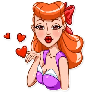 😘 женщина, мультфильм, любовь, сердца, рыжая, воздушный поцелуй, поцелуй, романтика, девчачий whatsapp sticker