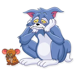😞 Tom and Jerry cartoon, cat, mouse, sad, bored telegram sticker