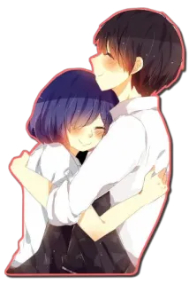 ❤ Anime, Casal, Abraço, Amor, Romance, Desenho animado telegram sticker