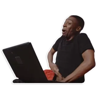 💦 terkejut, pria, laptop, ekspresi, reaksi, meme whatsapp sticker