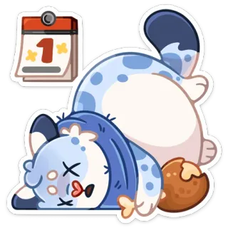 ☹️ แมว, ปฏิทิน, อันดับ 1, วันแรก, สัตว์, ง่วง, เหนื่อย whatsapp sticker