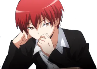 🤔 Karma Akabane Assassination Classroom anime, manga, Karma Akabane, red hair, Assassination Classroom, character telegram sticker