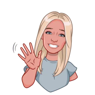 😏 blonde vrouw, zwaaiende hand, cartoon, groet, vriendelijk, illustratie telegram sticker