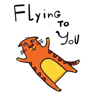 👻 Flying to You volant, chat, dessin animé, orange, mignon telegram sticker