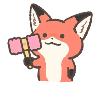 🙃 キツネ, カートゥーン, 動物, かわいい, ハンマー, ピンク telegram sticker