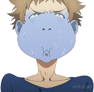 🤢 Anime, Rosto, Engraçado, Expressão, Desenho animado, Azul, Suor, Exagerado telegram sticker