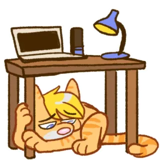 😞 chat, bureau, ordinateur portable, dessin animé, ordinateur, animal, mignon telegram sticker