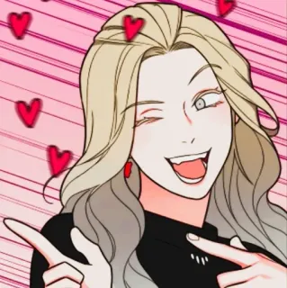 😍 Мультфильм, Женщина, Сердечки, Милый, Подмигивание, Указывает telegram sticker