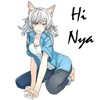 ✋ Anime, Catgirl, Süß, Kawaii, Weißes Haar, Ohren, Weiblich telegram sticker
