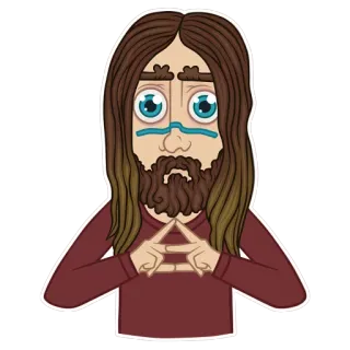 😊 мужчина, борода, мультфильм, портрет, длинные волосы, персонаж telegram sticker