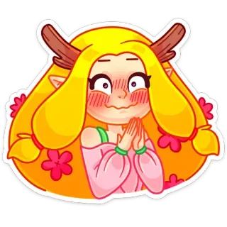 ☺️ ragazza anime, elfo, carino, kawaii, sticker, bionda, corna, fantasy telegram sticker