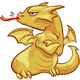 😬 drago, cartone animato, divertente, lingua, carino, oro whatsapp sticker