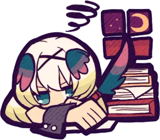 🌙 anime, tired, books, night, moon, cute, sleepy telegram sticker