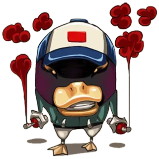 😡 pato, violento, desenho animado, sangrento, zangado, guerra, armas, chapéu whatsapp sticker