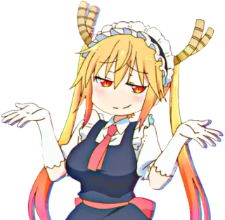 🐉 Tohru Miss Kobayashi's Dragon Maid Anime, Dragón, Sirvienta, Encogiéndose de hombros, Confundido, Lindo telegram sticker
