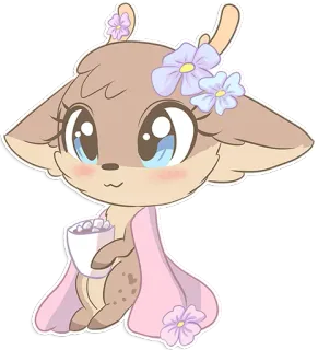 ☕ Veado, Desenho animado, Fofo, Animal, Kawaii, Flores whatsapp sticker