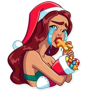 😭 crying, christmas, sad, gingerbread, woman, sticker telegram sticker