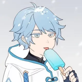 😐 Chongyun Genshin Impact anime, chibi, ice cream, chongyun, genshin impact, video game, blue hair telegram sticker