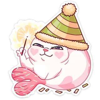 🥳 물개, 파티 모자, 축하, 귀여운, 스파클러, 만화, 동물 telegram sticker