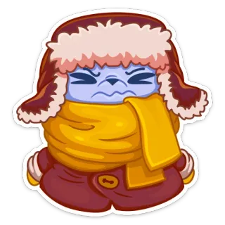 😖 zima, zimno, czapka, szalik, niebieski, kreskówka telegram sticker