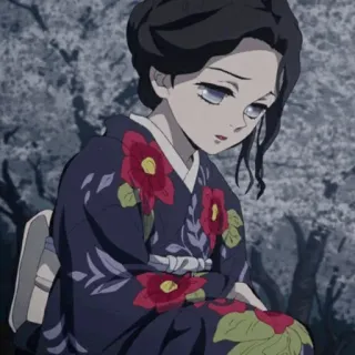 🎏 anime, woman, kimono, sad, flowers telegram sticker