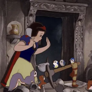 ⛄️ Snow White Snow White and the Seven Dwarfs 백설 공주, 디즈니, 만화, 동물, 새, 다람쥐, 귀여운, 애니메이션 telegram sticker