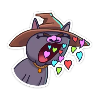 😍 gato, mago, magia, corações, emoções, amor, desenho animado, animal whatsapp sticker