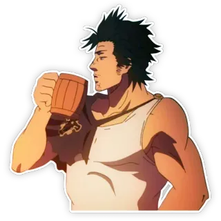 🤨 anime, character, drinking, mug, tank top telegram sticker