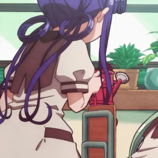 ✖ anime, mangá, garota, cabelo roxo, regador, plantas telegram sticker