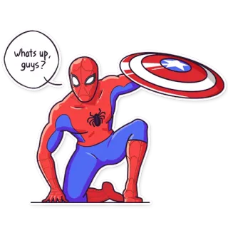 👋 Spiderman Whats up, guys? spiderman, superheld, marvel, comic, captain america schild whatsapp sticker